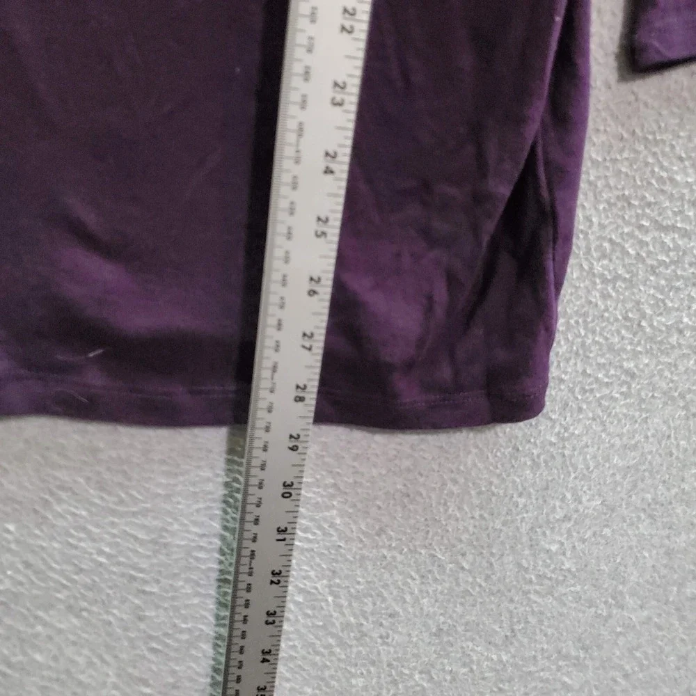 Croft & Barrow Women Top 2XL Purple Floral T-Shirt Boat Neck 3/4 Sleeve Sequin - Picture 2 of 6